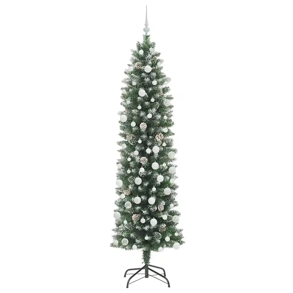 Albero di Natale Artificiale Sottile Verde e Bianco 210 cm 3395308