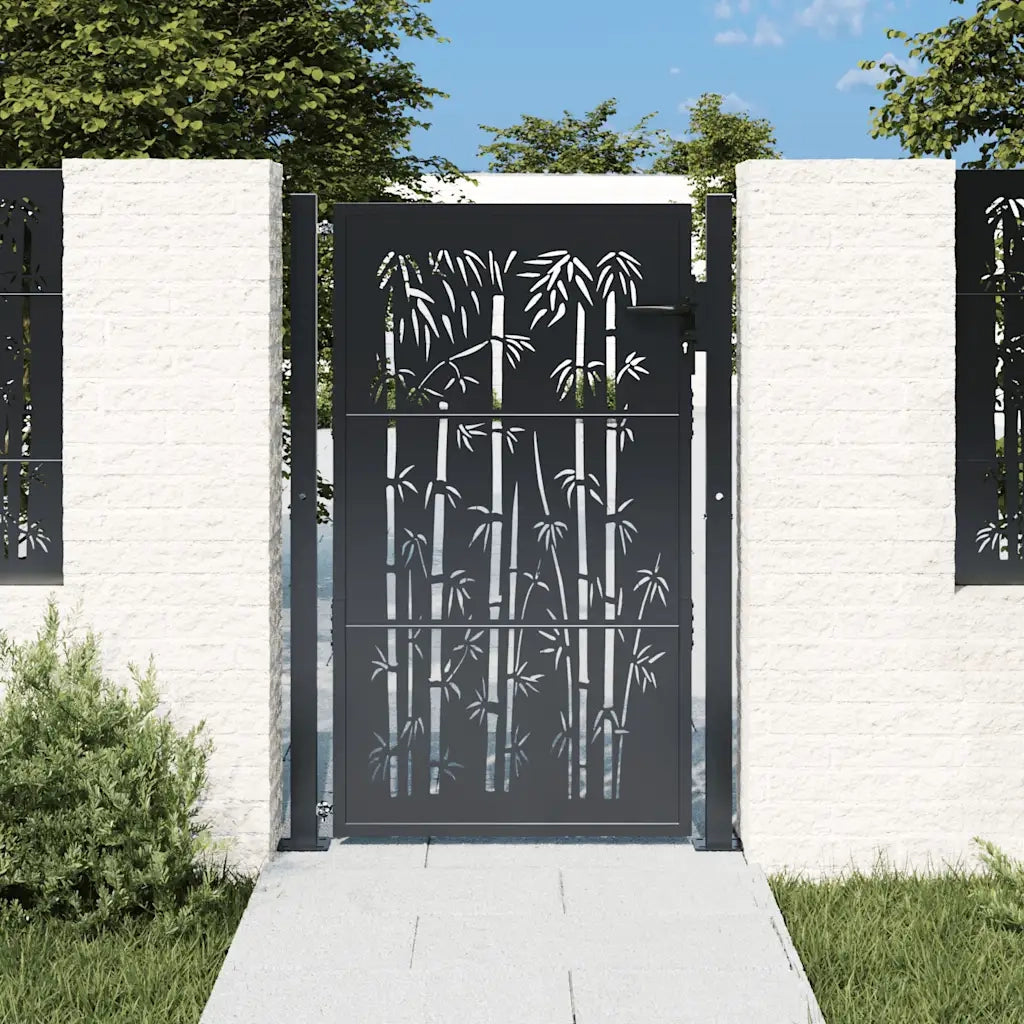 Cancello da giardino antracite 100x150 cm in acciaio e bambù 153181