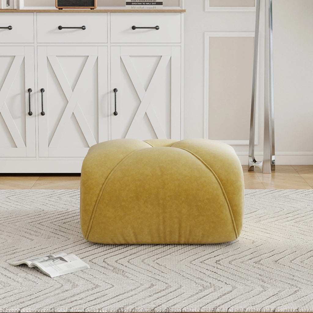 Pouf in Chenille con design ergonomico, seduta profonda e ampi braccioli, Giallo