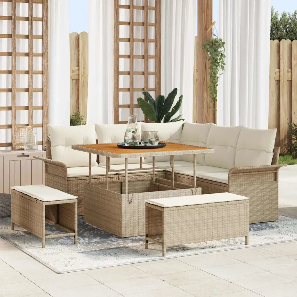 Set Divano da Giardino con cuscino 8 pcs Beige e Crema 3364076