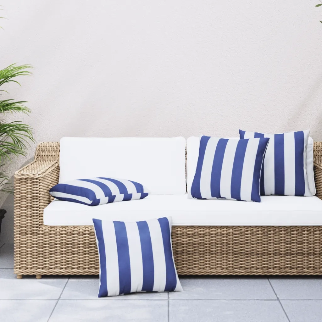 Cuscini Decorativi 4pz Strisce Blu e Bianco 60x60 cm Tessuto 360418