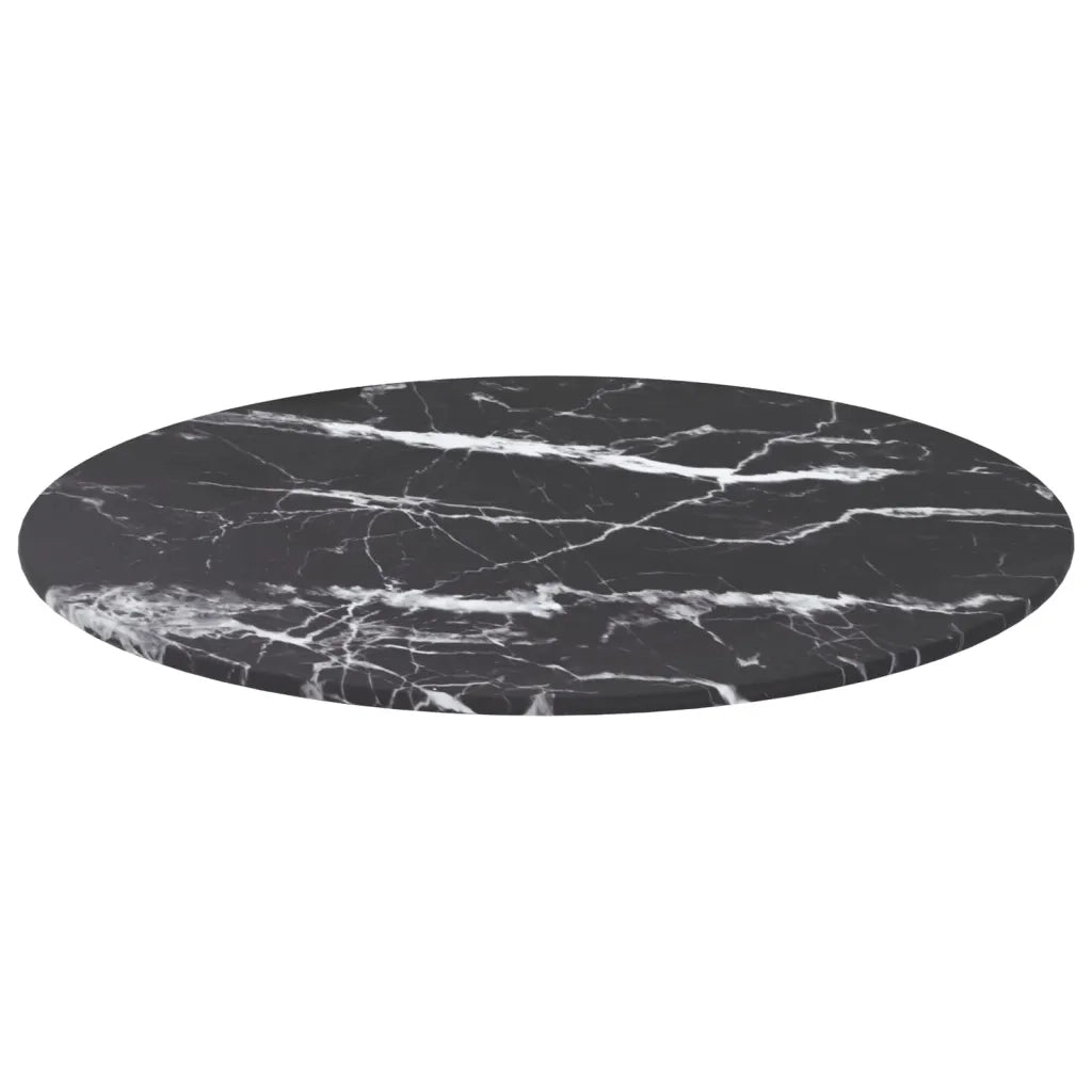 Piano per Tavolo Nero Ø50x0,8 cm Vetro Temperato Design Marmo 322263