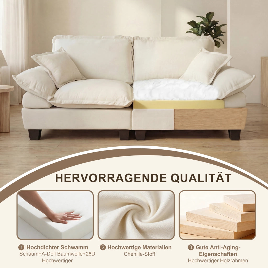 Divano a 2 posti con braccioli curvi in chenille beige 194 × 82 × 90 cm