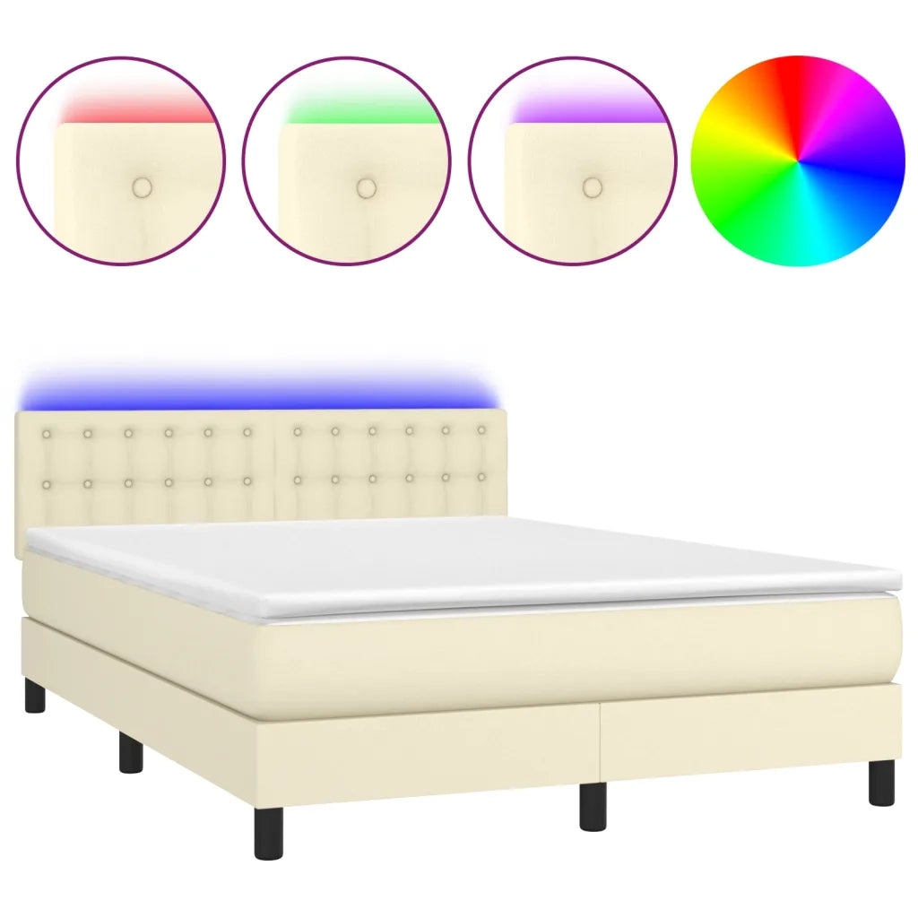 Giroletto a Molle con Materasso e LED Crema 140x190 cm 3134221