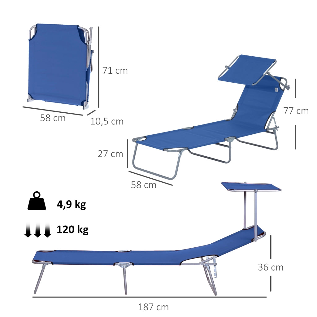 Sdraio Pieghevole con Tettoia e Schienale Regolabile per Giardino Terrazza ¨C Minimal ¨C 187x58x36cm Blu