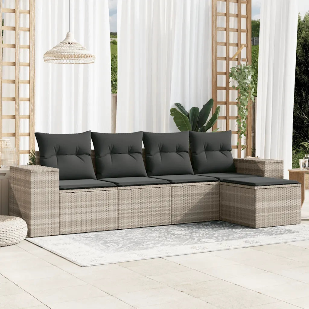 Set Divano da Giardino 5pz | Set Salotto da Giardino con Cuscini Grigio Chiaro Polyrattan