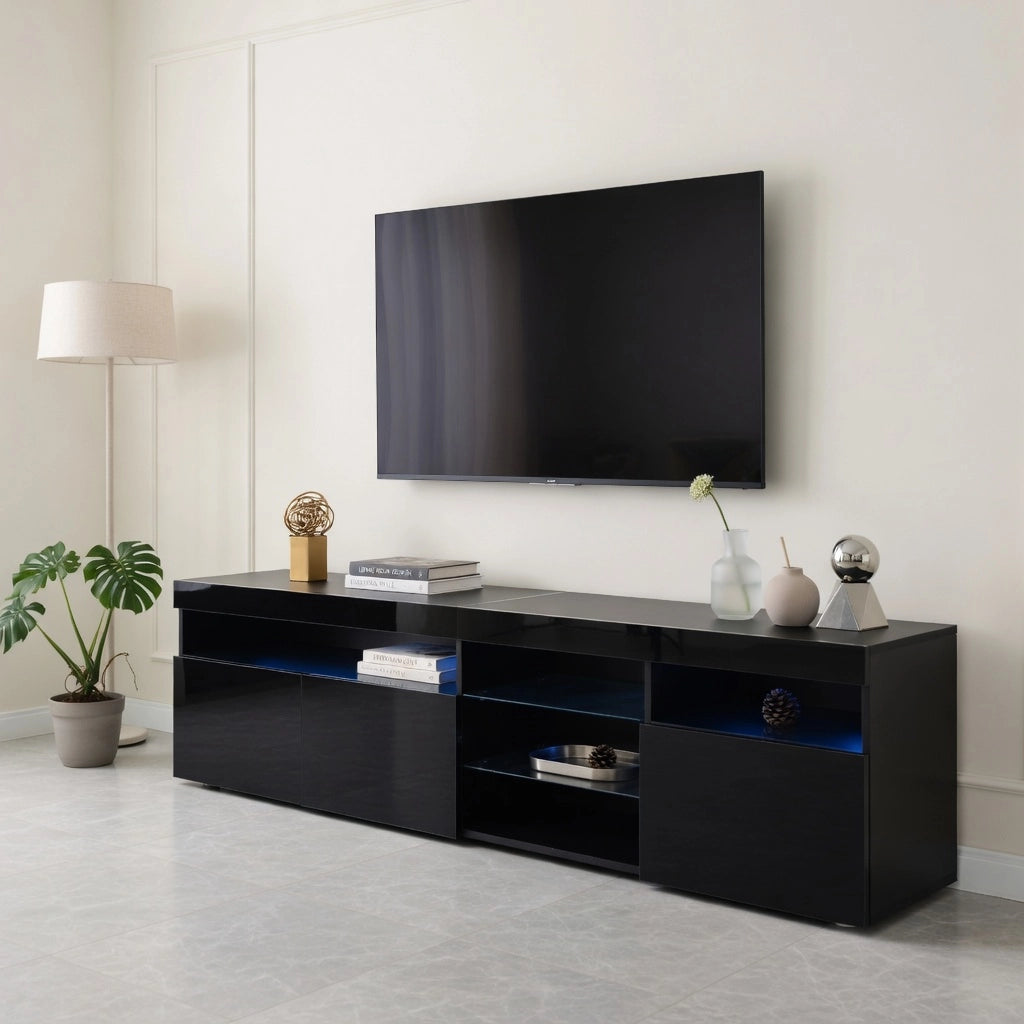 Cassettiera per TV nera lucida in MDF lunghezza 180 cm