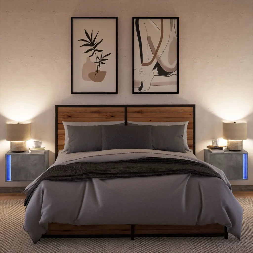 Comodini a Parete con Luci LED 2 pz Grigio Cemento 852096