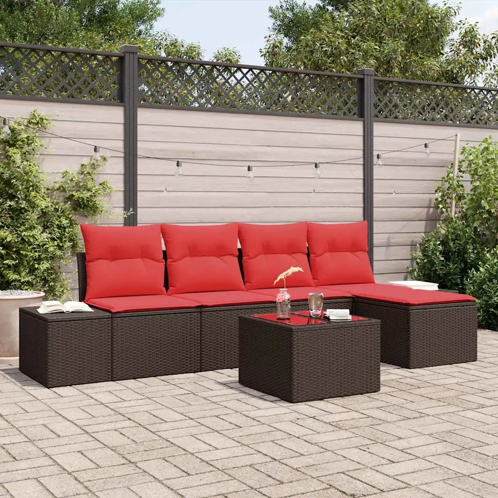 Set Divano da Giardino 5 pz Marrone e Rosso polyrattan 3355703