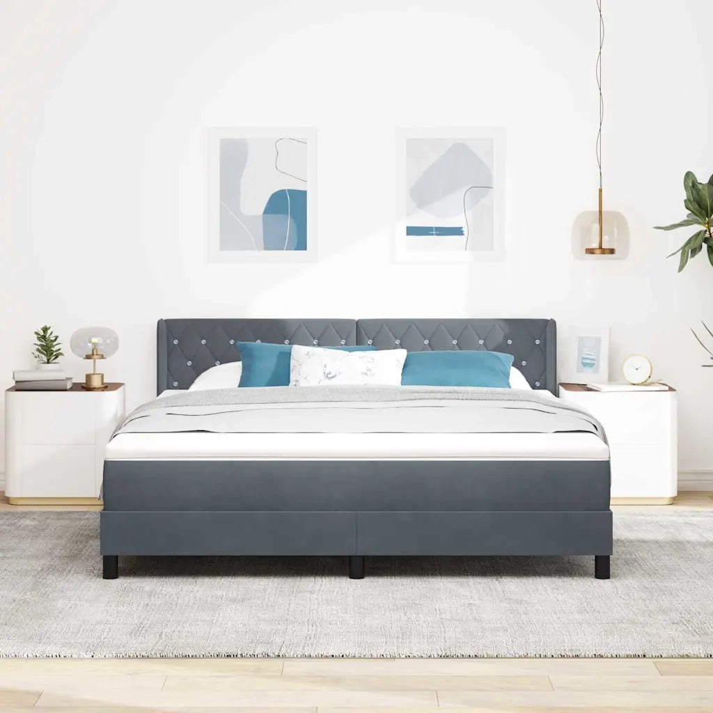 Letto a molle con testiera Grigio scuro 200 x 180 cm Poliestere