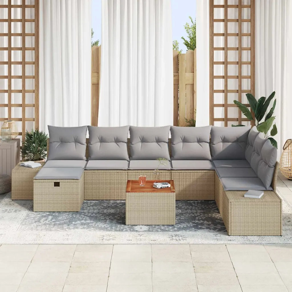 Set Divano da Giardino con cuscino 9 pcs Beige polyrattan 3359609