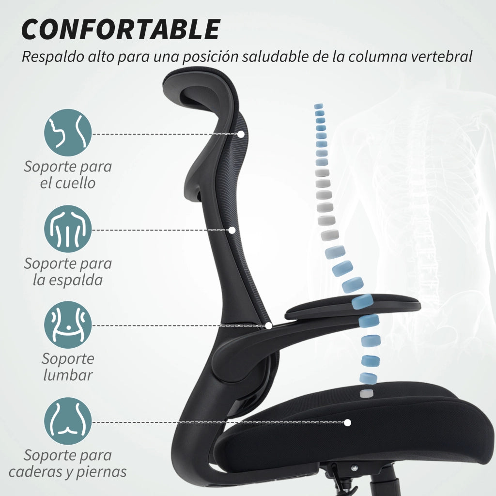 Sedia da Ufficio Ergonomica Girevole in Maglia con Supporto Lombare e Braccioli Regolabili ¨C Minimal ¨C Nero