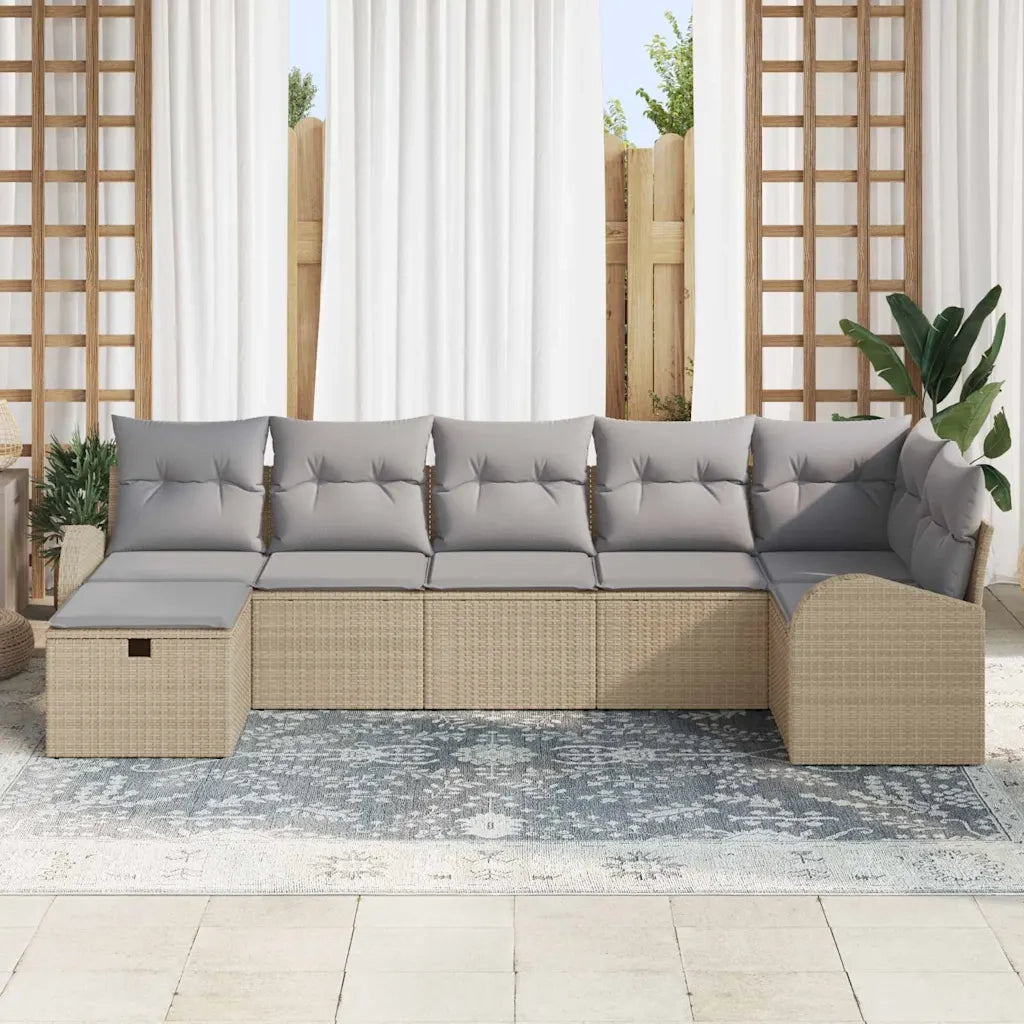 Set Divano da Giardino con cuscino 7 pcs Beige polyrattan 3360431