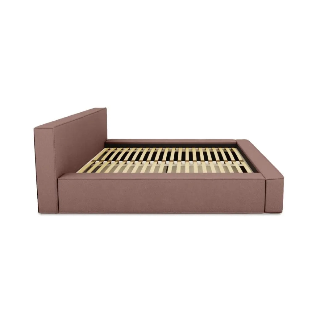 Letto contenitore VELORA – Terracotta bouclé – 160x200 cm – Tessuto velluto morbido – Rete sollevabile – Spazio di immagazzinamento integrato