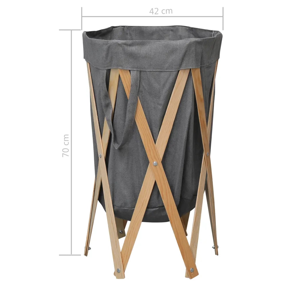 Cesto della Biancheria Pieghevole Grigio Legno e Tessuto 284228