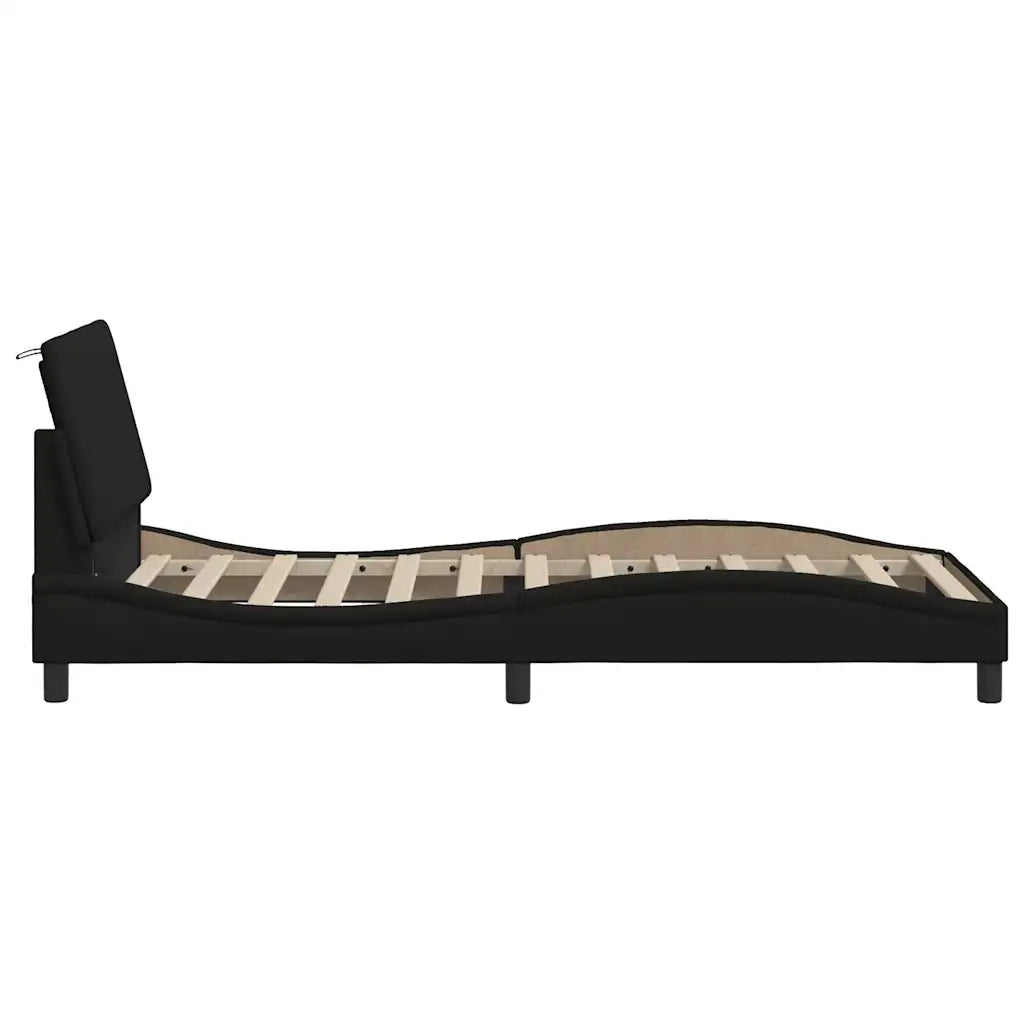 Letto singolo | Letto per adulti | Giroletto senza Materasso Hanko Nero 90x190 cm in Tessuto