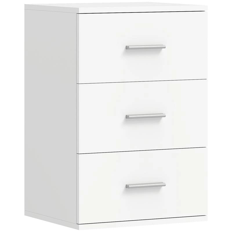COMODINO CON 3 CASSETTI MODERNO E MULTIUSO PER CAMERA E SALOTTO, 40X35X60 CM, BIANCO