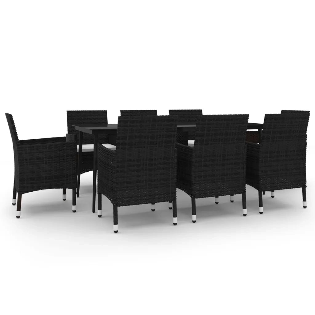 Set da Pranzo per Giardino 9 pz con Cuscini Polyrattan e Vetro 3099732