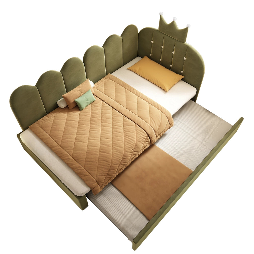 Letto Singolo con Estraibile 90x200 ¨C MINIMAL ¨C Velluto Verde, Design Corona
