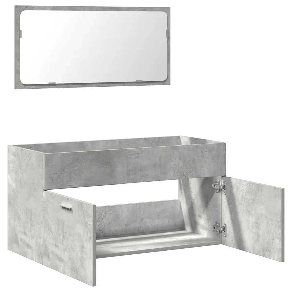 Mobile da Bagno | Armadio da bagno con Specchio Grigio Cemento Legno Multistrato