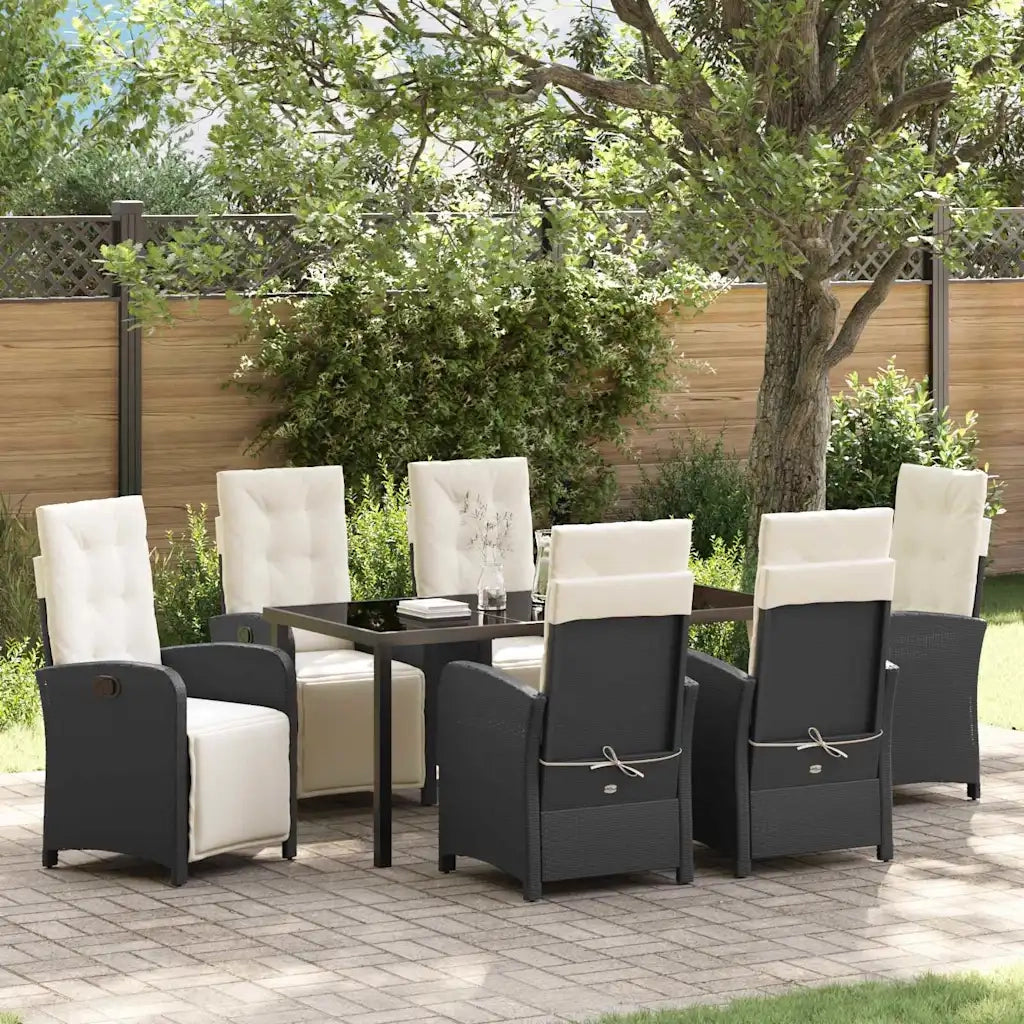 Set da Pranzo per Giardino con cuscino 7 pcs Nero polyrattan