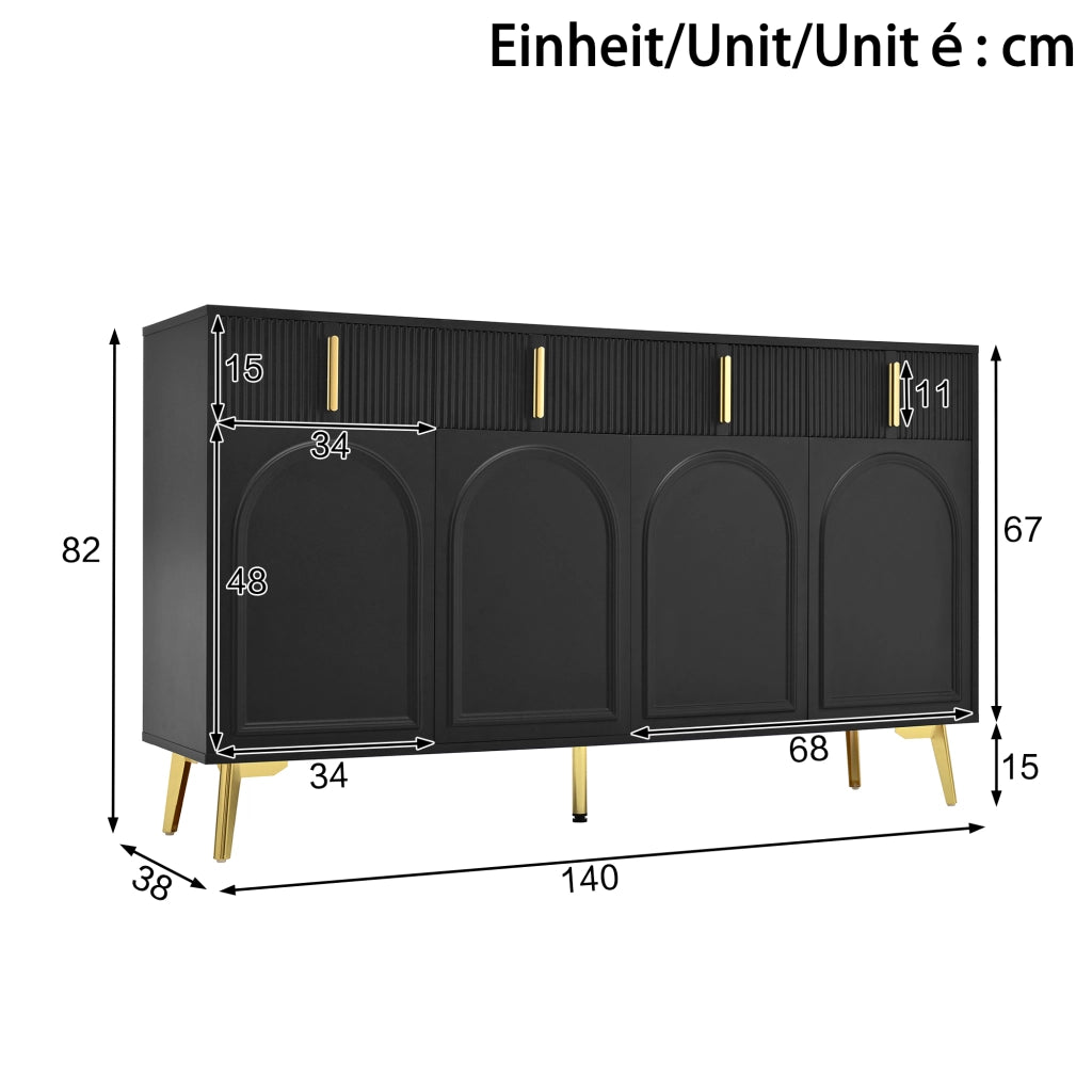 Credenza 4 Ante 4 Cassetti ¨C MINIMAL ¨C Laminato Estraibile, Soggiorno, 140x38x82 cm