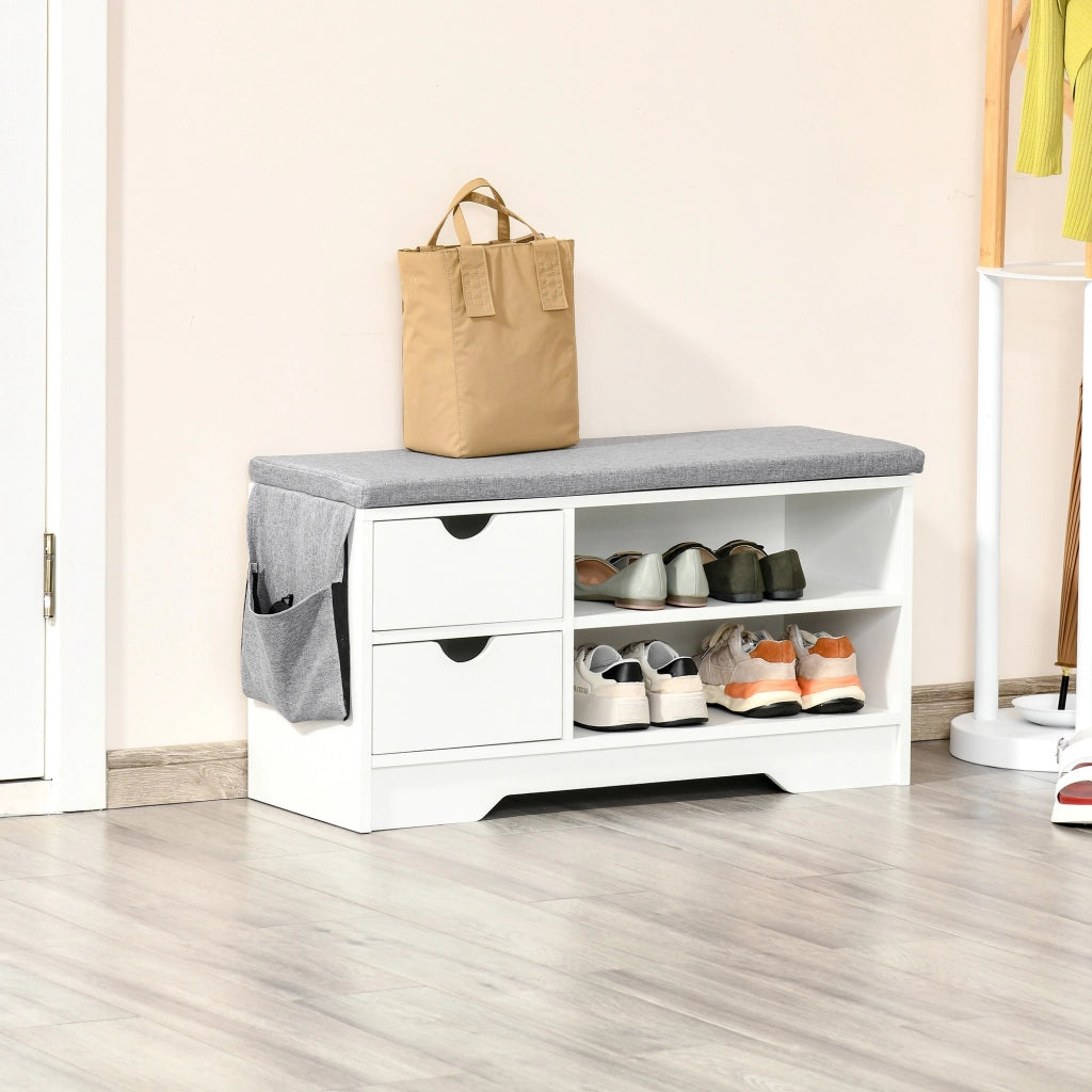 Panca scarpiera con cassetti e ripiani ¨C Xylo ¨C Bianco e grigio 80,5x30,5x43,5 cm