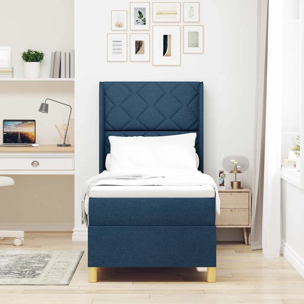 Letto a molle con materasso Blu 140 x 200 cm Tessuto