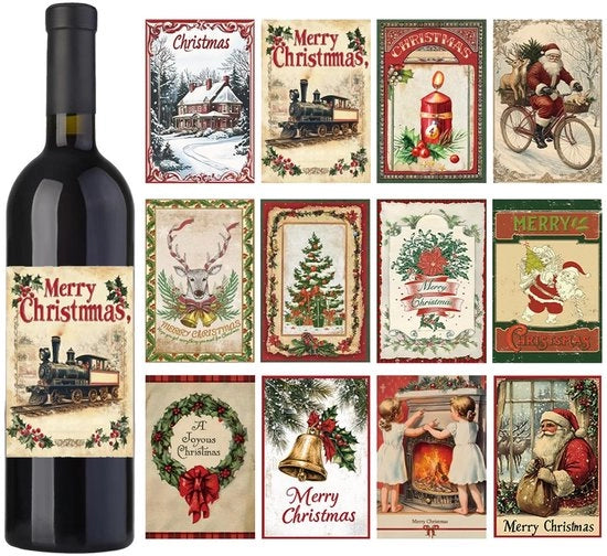 48 Stuks Etichette Vintage Fiasco Vino per Feste Natale