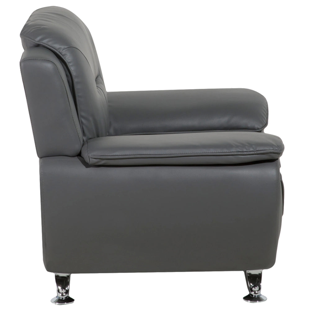 Poltrona Grigio Ecopelle Cuscino Braccioli Gambe Moderne In Metallo Argento