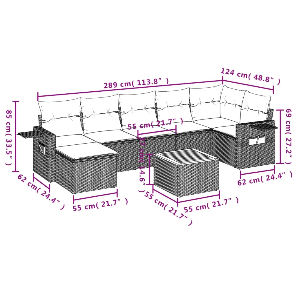 Set Divani da Giardino con Cuscini 8 pz Nero in Polyrattan 3224670