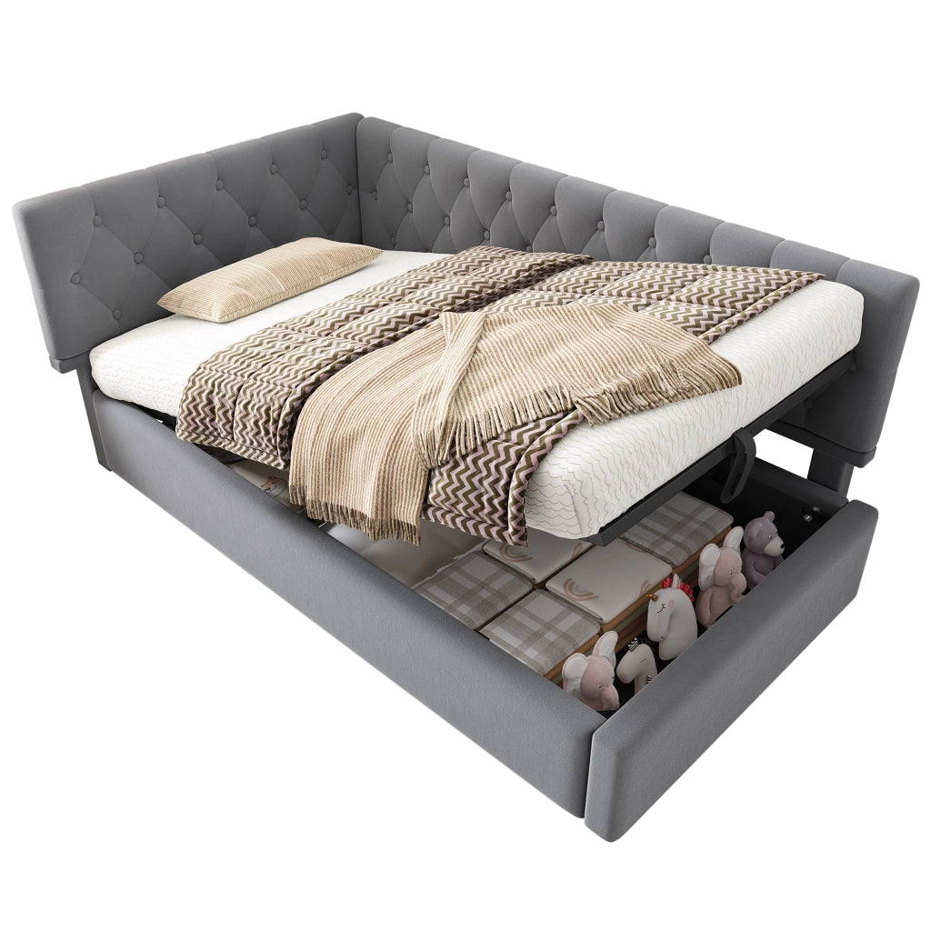 Letto giorno funzione contenitore velluto grigio 90x200 cm