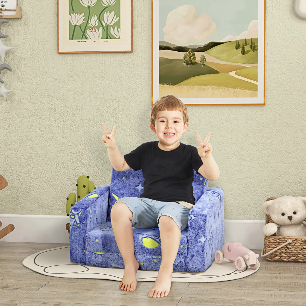 Divano letto per bambini 2 posti ¨C Minimal ¨C Tessuto blu con cuscini lavabili