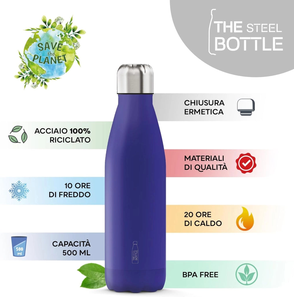 The Steel Bottle Bottiglia termica in Acciaio Inox Capacità 500 ml Chiusura Ermetica - Blu