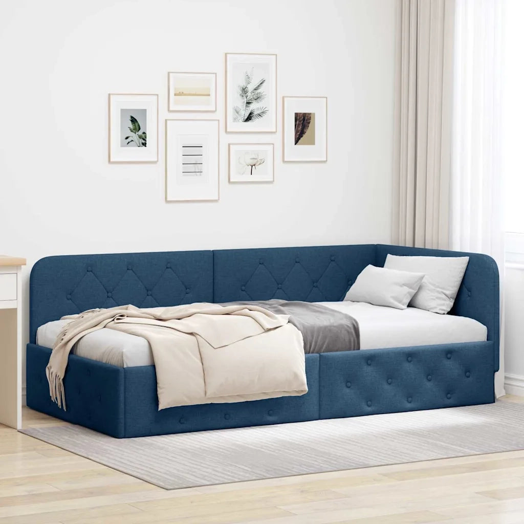 Cornice del letto ad angolo Blu 90 x 190 cm Tessuto