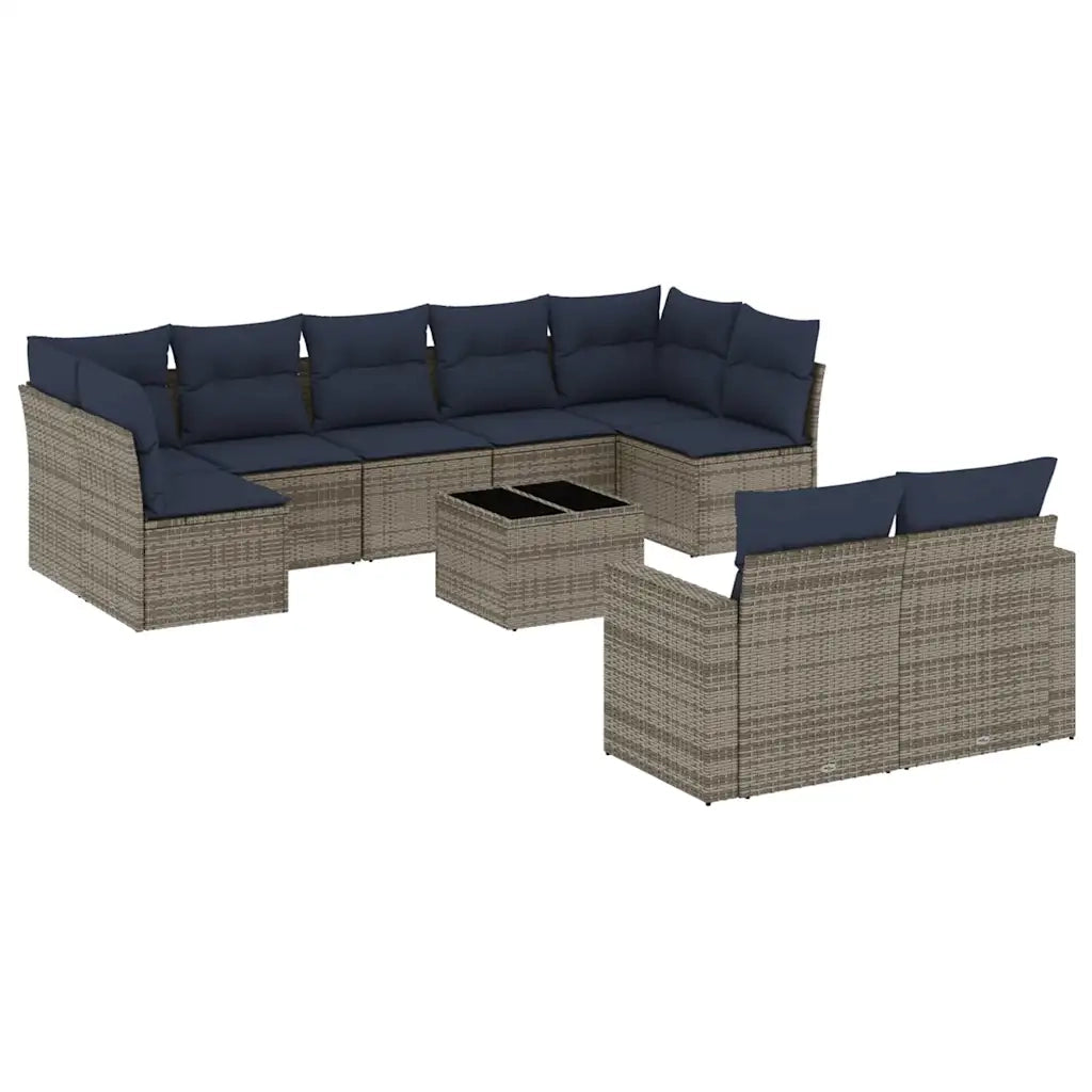 Set Divani da Giardino 10 pz con Cuscini Grigio in Polyrattan 3219421