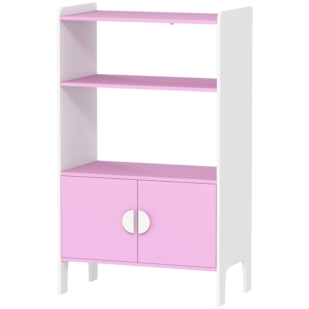 Libreria per bambini ¨C Minimal ¨C rosa e bianco, MDF, con 2 ripiani e 2 ante