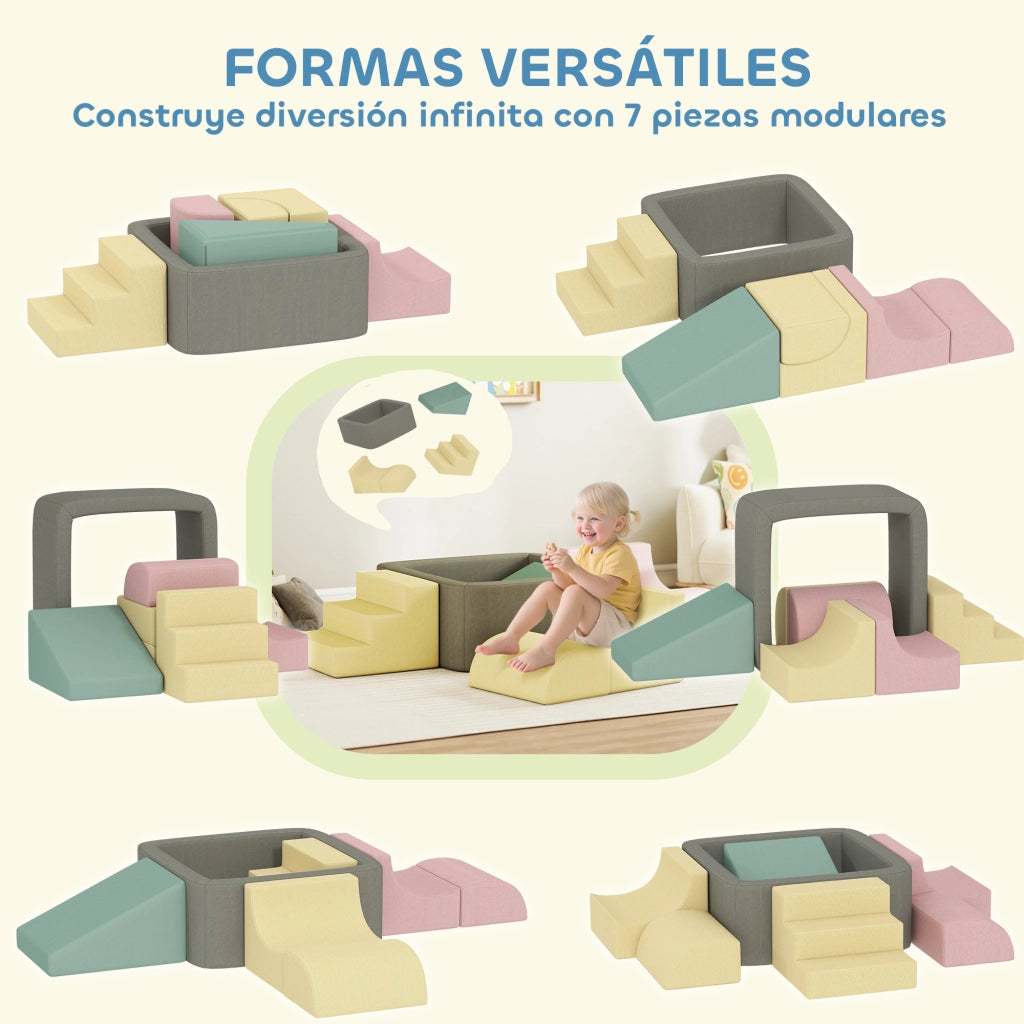 Set 7 Blocchi Schiuma per Bambini ¨C Xylo ¨C Rivestimento Velluto Lavabile Multicolore