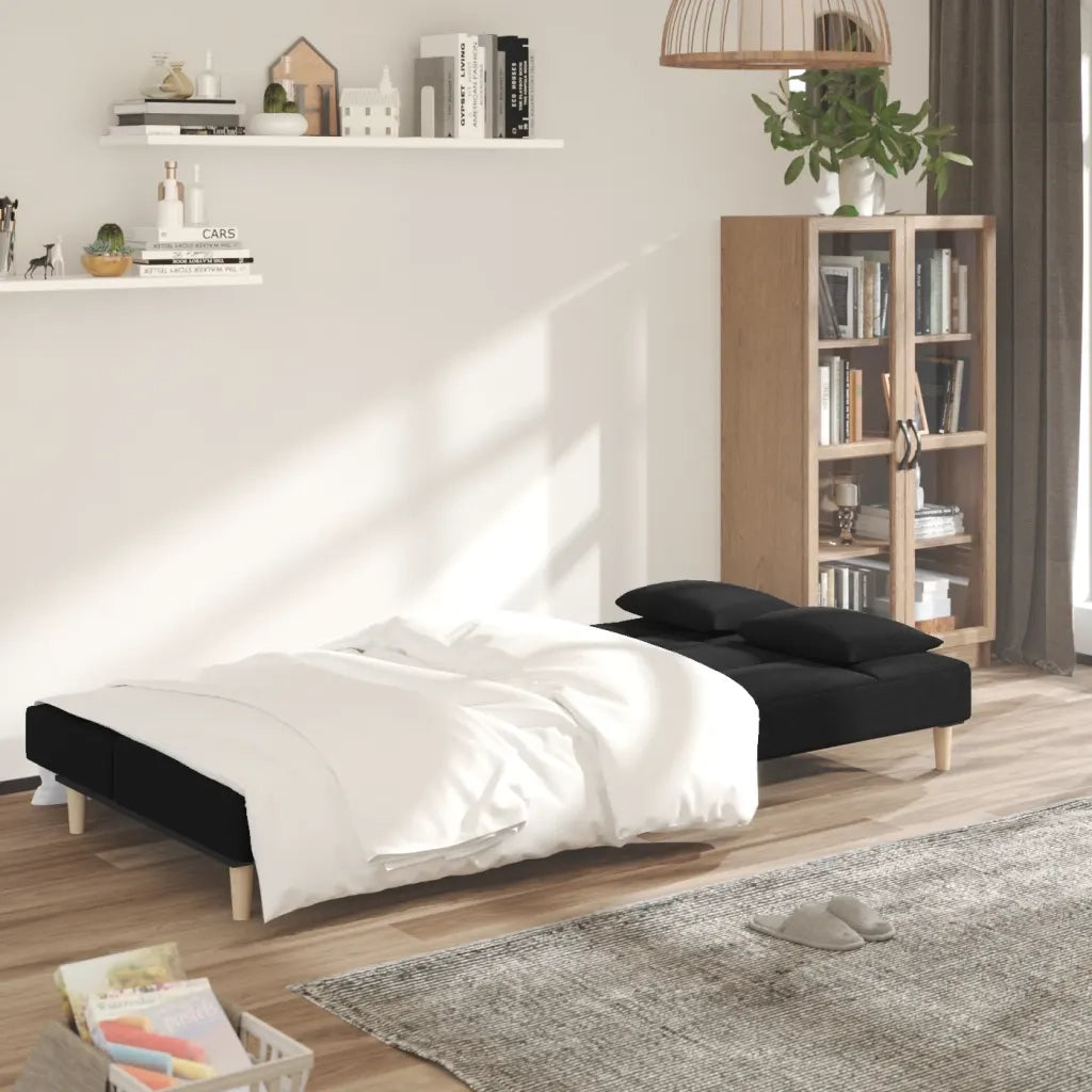 Divano letto | Sof¨¤ letto | Letto singolo a 2 Posti con 2 Cuscini Nero in Tessuto
