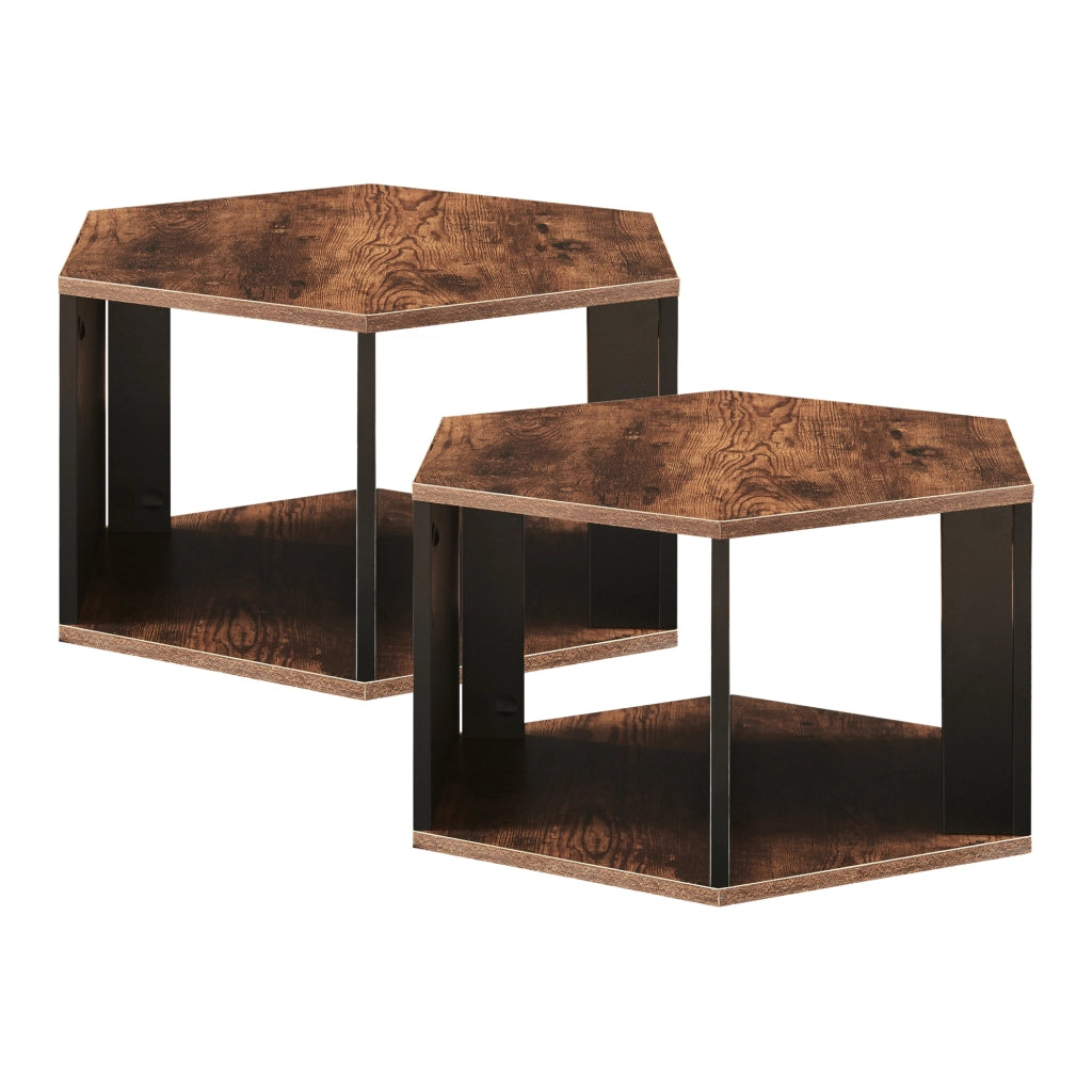 Set di 2 Tavolini Molde Design Esagonale - Effetto Noce / Nero [en.casa]