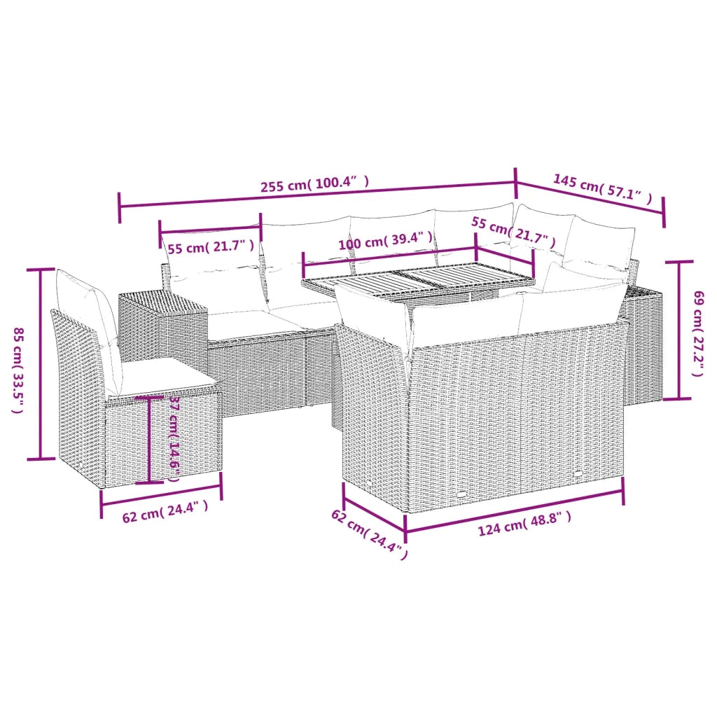 Set Divani da Giardino 9 pz con Cuscini Nero in Polyrattan 3272728