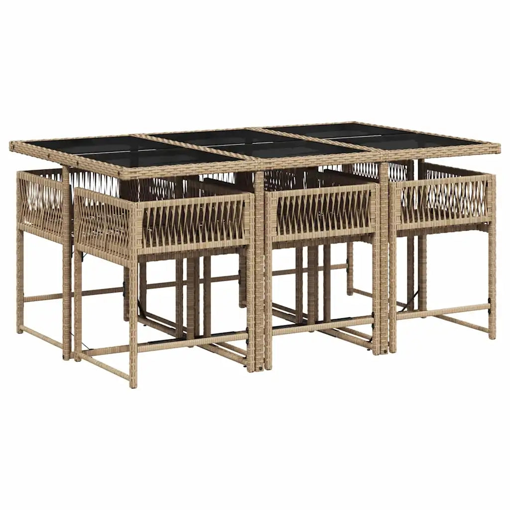 Set Pranzo da Giardino 7 pz con Cuscini Beige Misto Polyrattan