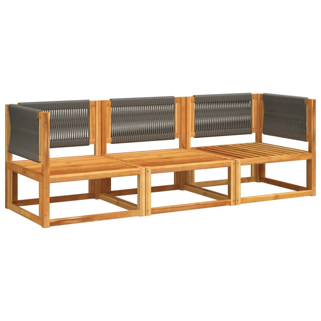 Set di divani da giardino 3 pezzi con cuscini in legno di acacia e corda