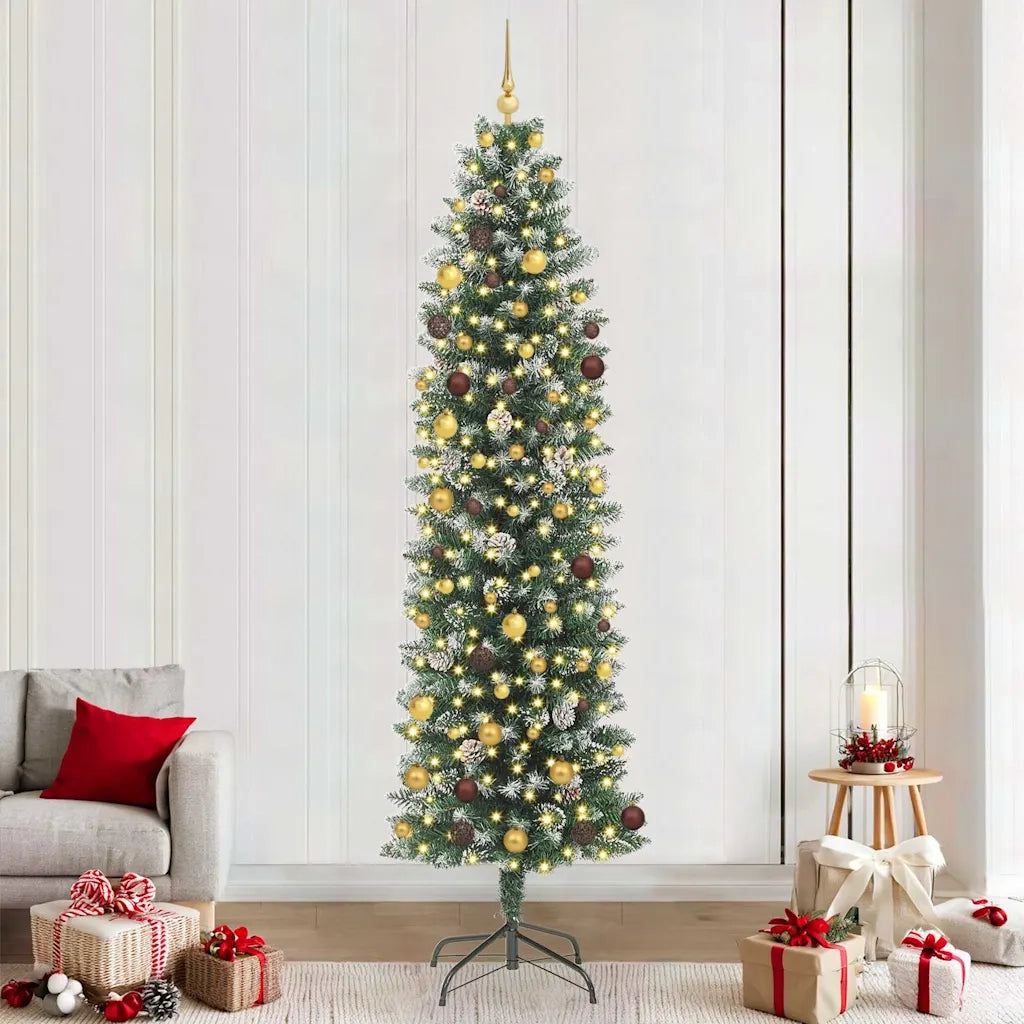 Albero di Natale Artificiale Sottile Verde e Bianco 240 cm 3395314
