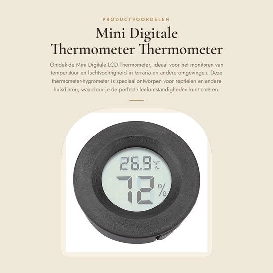 Termometro Digitale Mini - Idrometro - Visualizzazione Rapida della Temperatura - Nero - Idrometro - Adatto per Reptili - Contenuto: 1 Pezzo - Dimensioni: 7x3x1,5 cm - Peso: 30 g - Sensibilità: 0,1°C - Raggio di Misura: -20°C a +60°C - Precisone: ±0,5°C