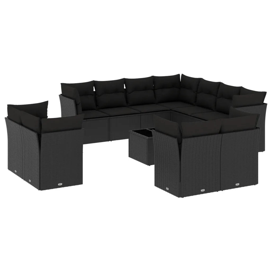 Set Divani da Giardino 12 pz con Cuscini Nero in Polyrattan 3250354