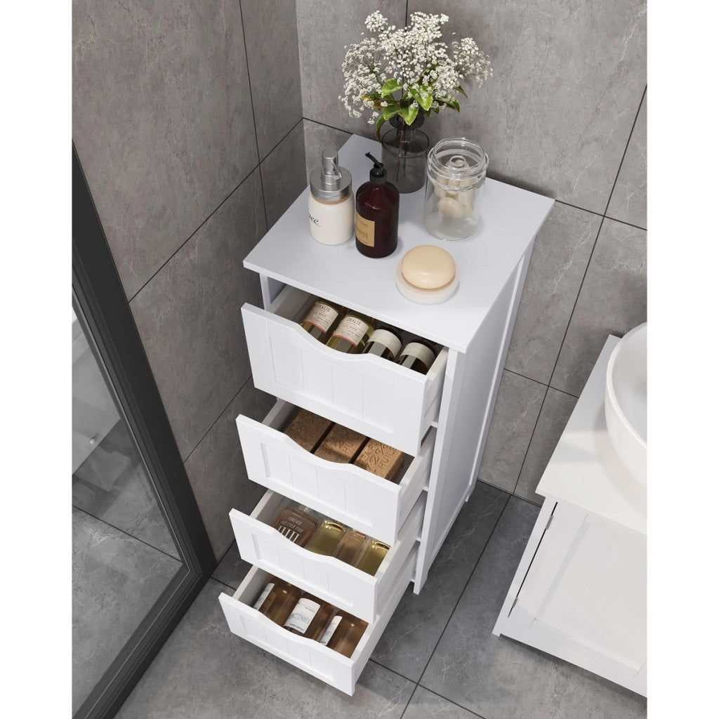 Mobiletto da Bagno Salvaspazio con 4 Cassetti in Legno Bianco