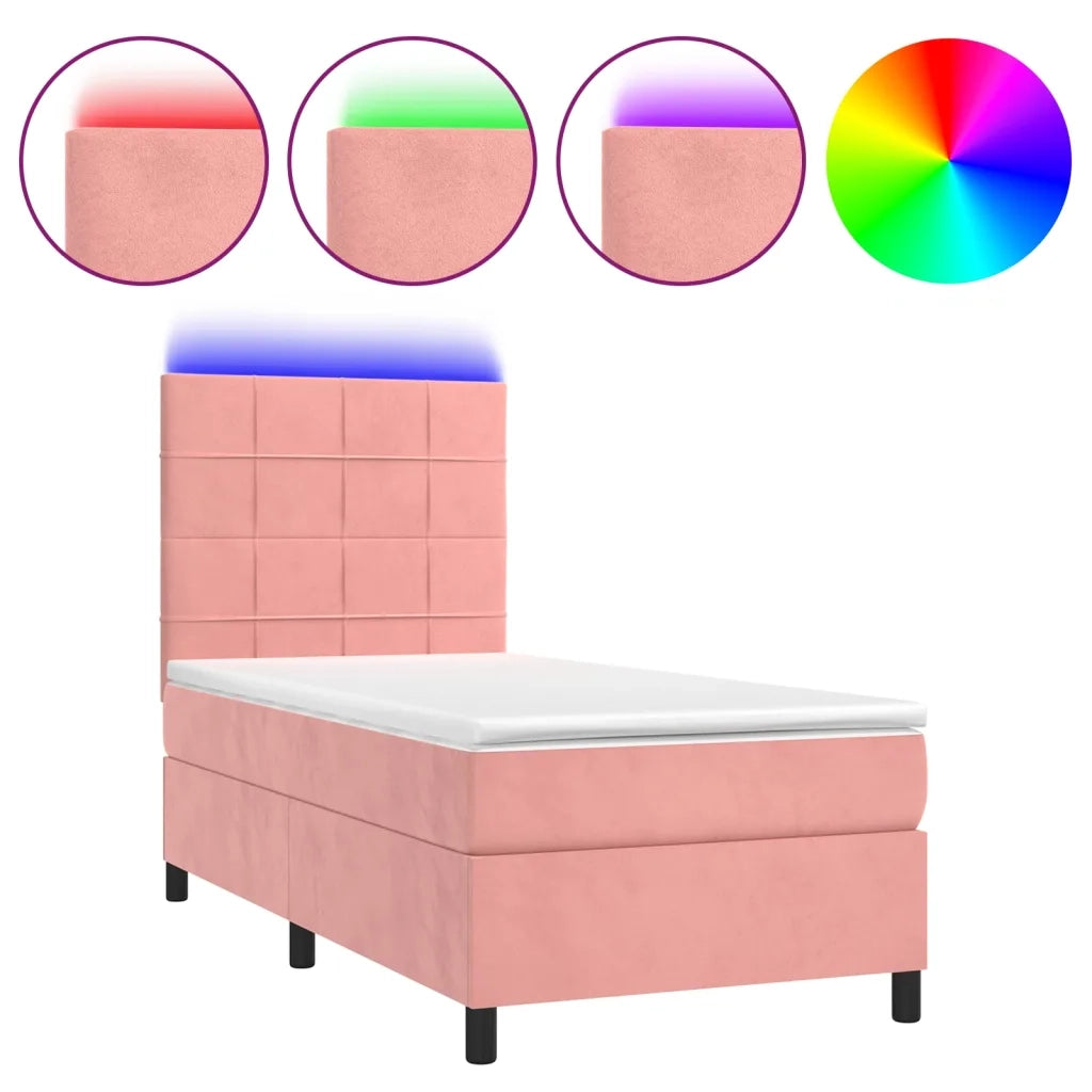 Letto a Molle con Materasso e LED Rosa 80x200 cm in Velluto