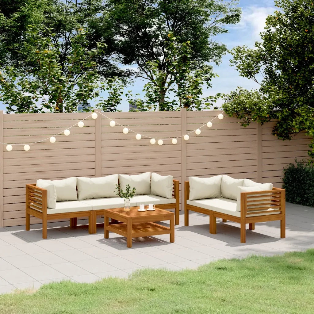 Set Divani da Giardino 6 pz con Cuscini Crema in Legno Acacia 3086935