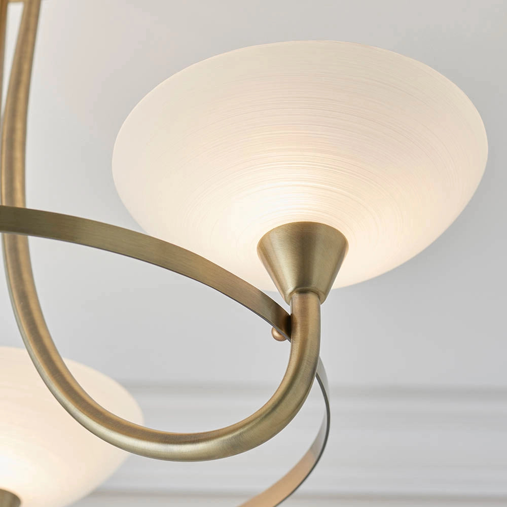 Plafoniera moderna 3 luci ottone anticato vetro G9 Endon